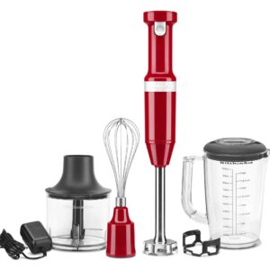 KitchenAid Cordless Variable Speed Hand Blender with Chopper and Whisk Attachment - KHBBV83, Empire Red, 1 Liter