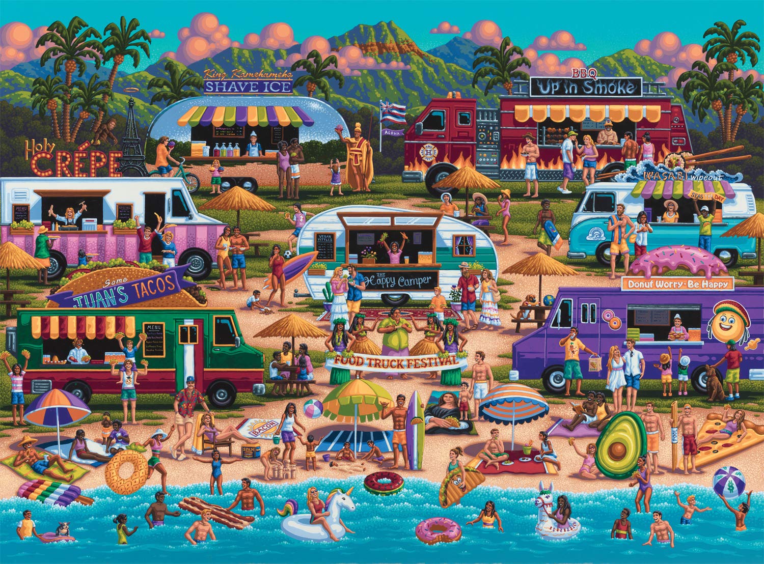 Buffalo Games - Pun Fuzzles - Hawaiian Food Truck Festival - 1000 Piece Jigsaw Puzzle