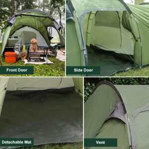 4 Person Tents for Camping, Ayamaya Tunnel Tent Camping with Vestibule 3-4 Person Waterproof, 2 Devided Rooms Bicycle Tent with Footprint for Bikepacking/Motorcycle Travel Hiking Mountaineering