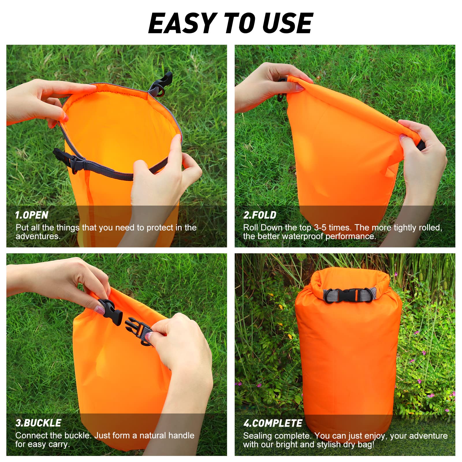 R2Depot Waterproof Dry Bag, 5L/10L/20L/40L/70L Dry Storage Bag for Kayaking, Gym, Hiking, Swimming (Orange, 20L)