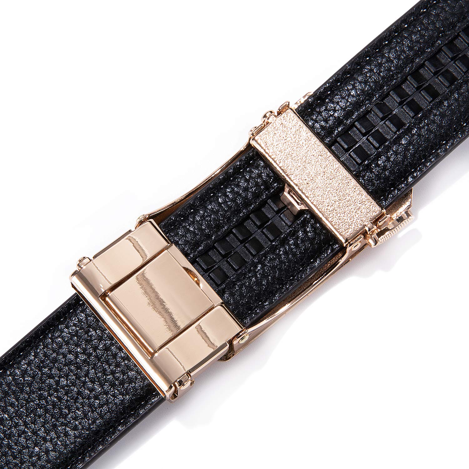 Dubulle Men's Ratchet Belts White Gold Arrow Automatic Buckle Leather Strap Business Casual Belt Gift - Adjustable Cut to Fit