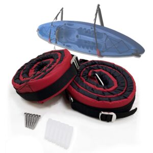 HongK- Red Kayak Surf Paddleboard Wall Padded Hanger Strap Storage Sling Kayak Hanger Heavy-Duty Hanger Garage Hanger [P/N: KAYAK-W05-BK+RED]