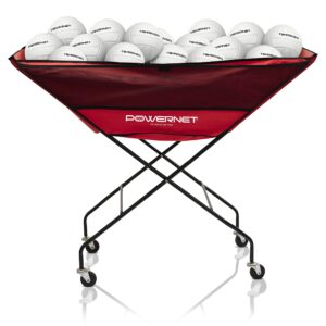 powernet volleyball wheeled cart | portable hammock ball cart | collapsible rolling training equipment basket | lightweight bin | great for multisport use