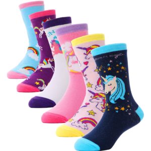 antsang children cotton crew socks for girl kids toddler fashion cute cartoon animal socks 6 pack