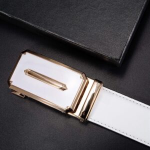 Dubulle Men's Ratchet Belts White Gold Arrow Automatic Buckle Leather Strap Business Casual Belt Gift - Adjustable Cut to Fit