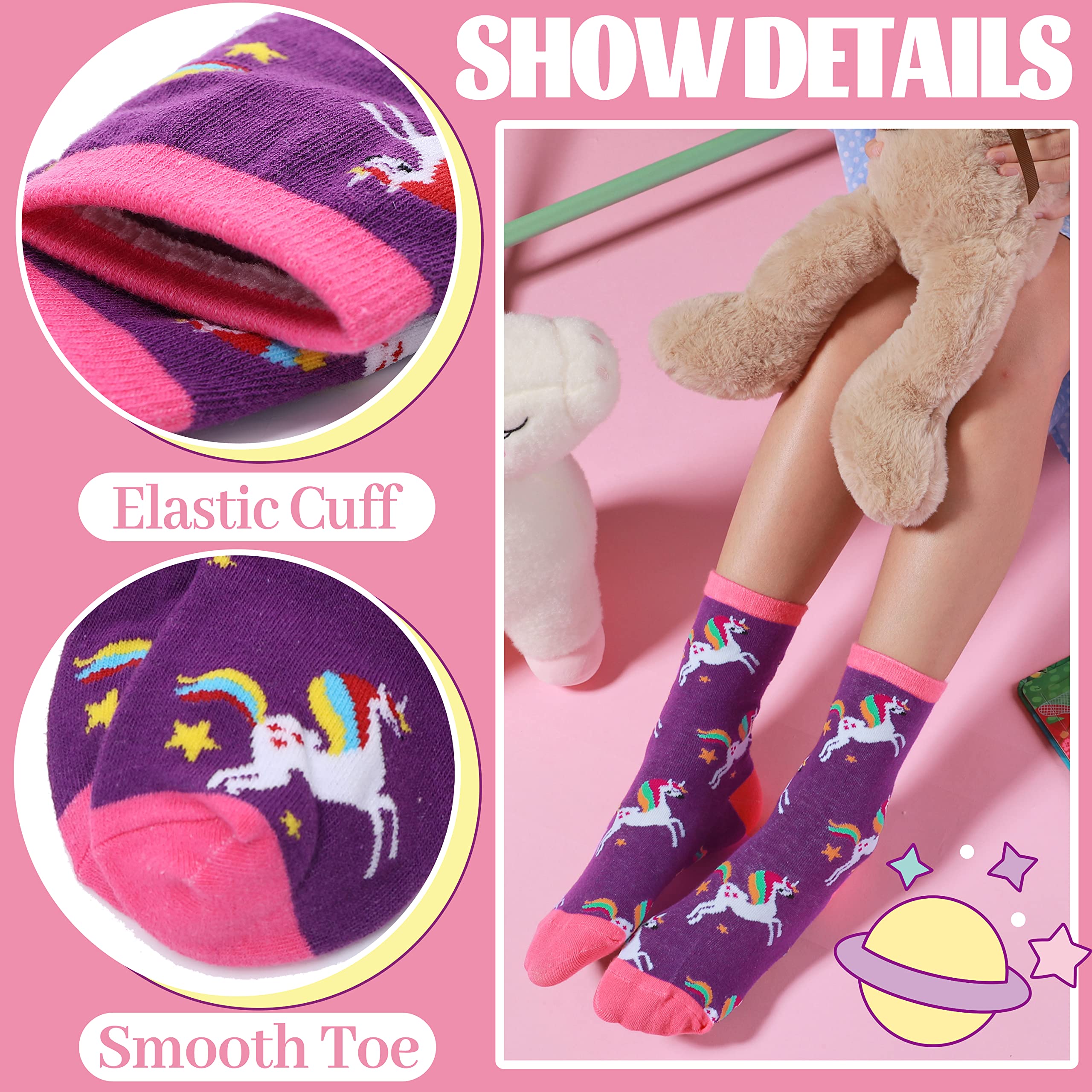 ANTSANG Children Cotton Crew Socks for Girl Kids Toddler Fashion Cute Cartoon Animal Socks 6 Pack