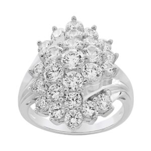 Lexi and Rose .925 Sterling Silver Cubic Zirconia Multi-Shank Cluster Cocktail Ring - Size 9