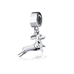 BOLENVI Dachshund Wiener Hound Dog 925 Sterling Silver Dangle Pendant X Charm Bead For Pandora & Similar Charm Bracelets or Necklaces