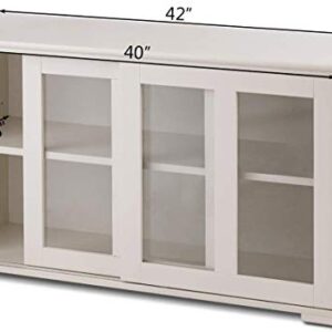 FANTASK Kitchen Storage Cabinet Sideboard, Stackable Buffet w/Height-Adjustable Shelf & 2 Glass Sliding Doors, Accent Console Table for Kitchen Dining Living Room Hallway Office (Cream White)