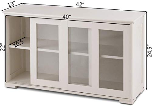 FANTASK Kitchen Storage Cabinet Sideboard, Stackable Buffet w/Height-Adjustable Shelf & 2 Glass Sliding Doors, Accent Console Table for Kitchen Dining Living Room Hallway Office (Cream White)