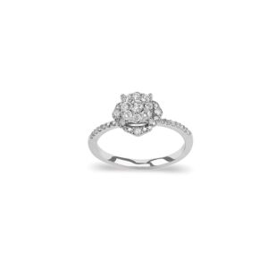 White Gold 1/2CTTW Diamond Center Cluster Ring With Halo And Diamonds On Band Fashion Engagement Or Promise