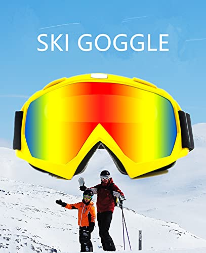 DPLUS Ski Goggles, Snowboard Snow Goggles for Men Women with Spherical Detachable Lens UV Protection Anti-Fog (Yellow/Colorful)