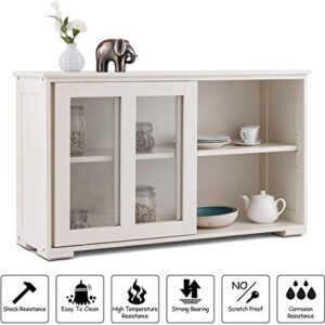 FANTASK Kitchen Storage Cabinet Sideboard, Stackable Buffet w/Height-Adjustable Shelf & 2 Glass Sliding Doors, Accent Console Table for Kitchen Dining Living Room Hallway Office (Cream White)