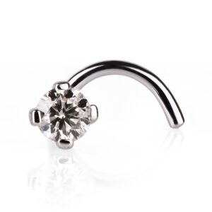 Demira Jewels 14K White Gold Diamond Nose Stud - Twist Screw Design, 21 Gauge, HI Color, Sizes 0.02 to 1/6 ct.