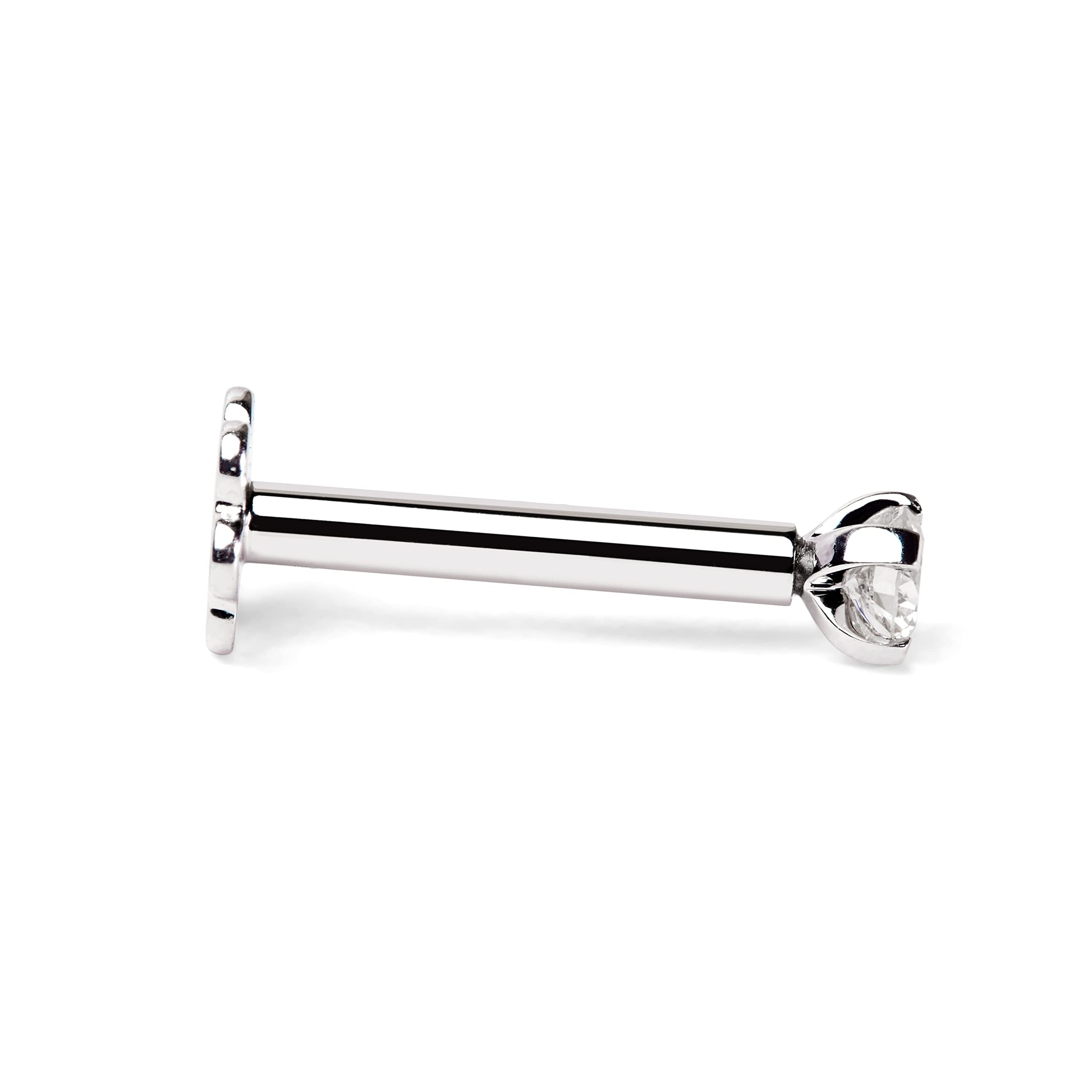 Demira Jewels 0.04 ct Real Diamond Nose Stud 14K White Gold Internally Threaded 8MM Long Screw Back HI Color