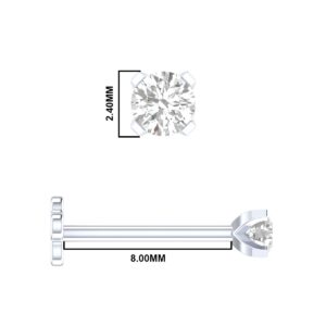 Demira Jewels 0.04 ct Real Diamond Nose Stud 14K White Gold Internally Threaded 8MM Long Screw Back HI Color