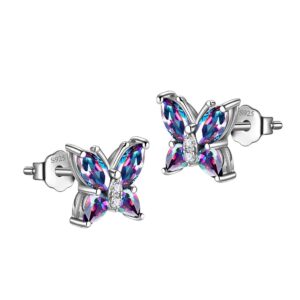 Hipunk Butterfly Mystic-Rainbow-Topaz Earring Studs Birthstone Women 925 Sterling Silver Fire-Topaz Birth Stone Animal Butterflies Stud Earring Crystal Birthday Jewelry SE0016C