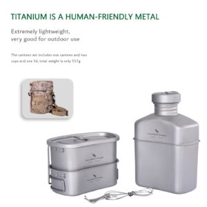 Boundless Voyage Titanium Military Canteen Cups Set Outdoor Camping Hiking Water Bottle Bowl Cooking Set Mess Kit (Ti15158B (Canteen+2cups set))