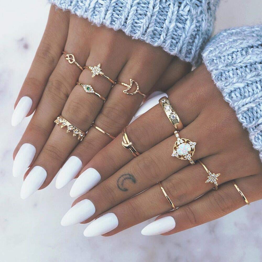 YOOESTORES82 Knuckle Rings Set for Women Vintage Stackable Rings Set Boho Joint Finger Rings Gold Silver Midi Rings Rhinestone Stacking Rings (40Pcs)