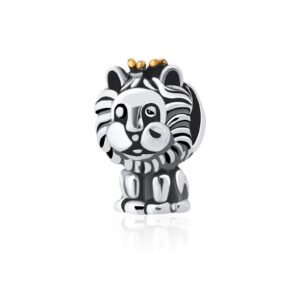 Bolenvi Crowned Lion King 925 Sterling Silver Charm Bead for Pandora & Similar Charm Bracelets or Necklaces