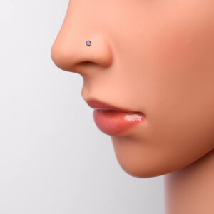 Demira Jewels 2.20mm Solitaire Real Blue Sapphire Solid 14K White Gold Nose Pin, Lip Labret, Monroe Ring Stud Screw - 16 Gauge, 8mm Long Post.