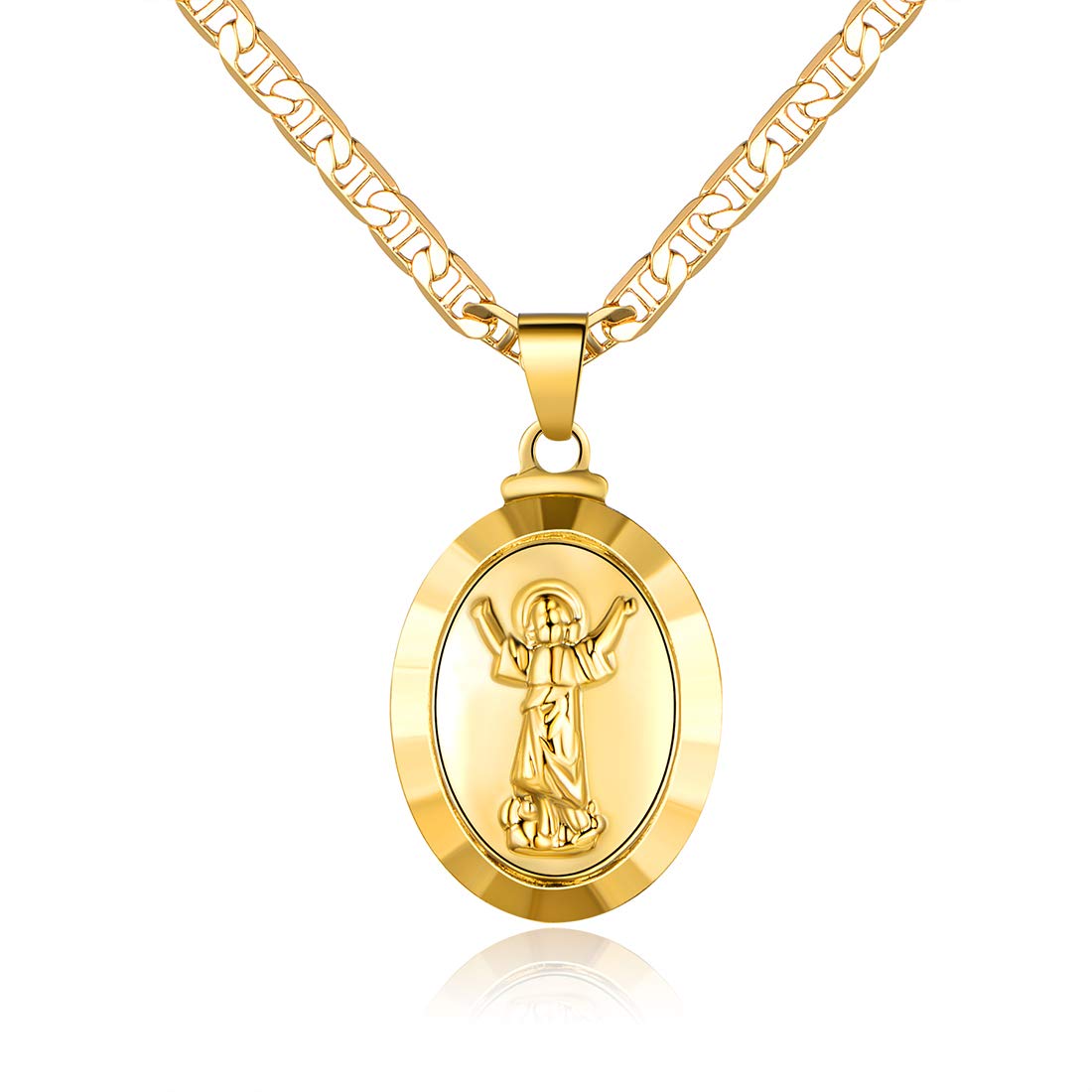 Barzel 18K Gold Plated Baby Jesus/Divinio Nino Necklace With Mariner Chain – Made In Brazil (18 Inches)