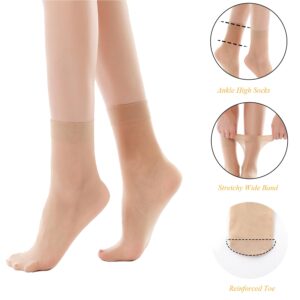 12 Pack Women's Ankle Nylon Silky Socks, High Sheer Stockings for Women, Girls, Office, Home Medium