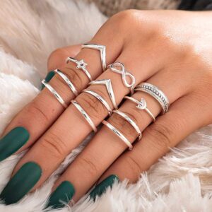 YOOESTORES82 Knuckle Rings Set for Women Vintage Stackable Rings Set Boho Joint Finger Rings Gold Silver Midi Rings Rhinestone Stacking Rings (40Pcs)