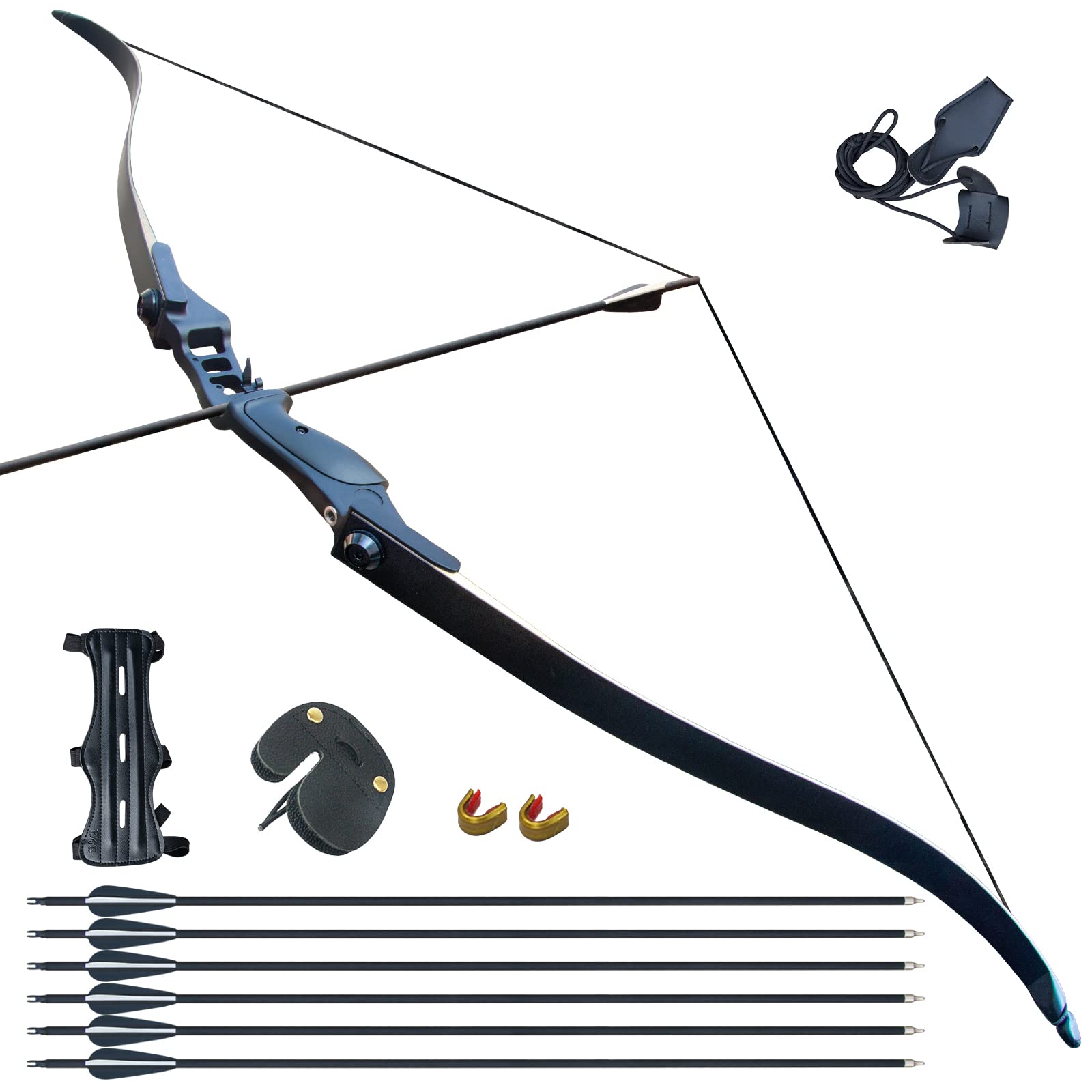 D&Q Hunting Bow and Arrow Set Adult, Archery Bow 52" 30-50lbs, Recurve Bows for Adults Right Hand Arrows for Bow Metal Riser with Carbon Arrows Target Practice Outdoor Shooting Training (Black,40lb)