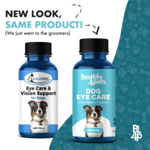 Eye Care and Vision Support Dog Supplement - Natural Eye Infection Treatment Relieves Conjunctivitis, Swelling, Discharge, and More - Stop The Dog Eye Drops Struggle with Easy to Use Pills