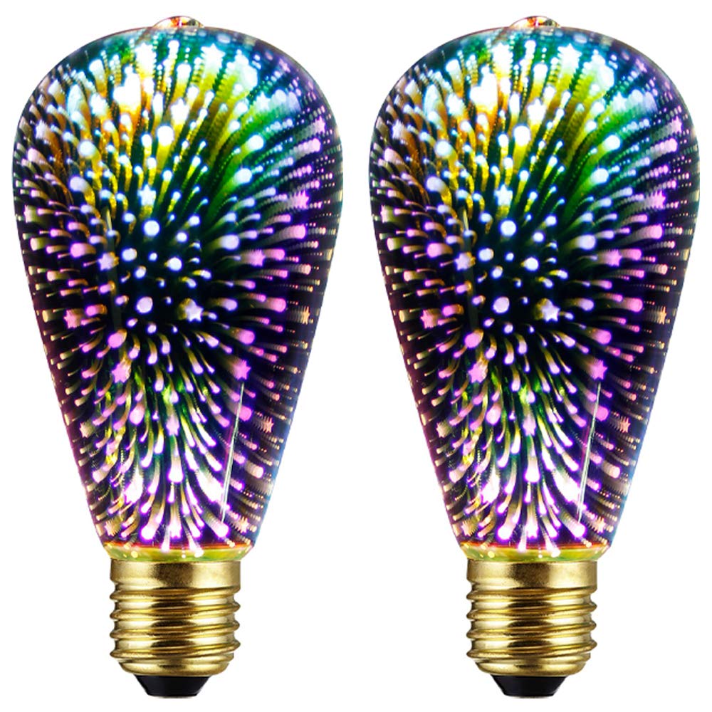 2 Pack Infinity 3D Light Fireworks Effect ST19 LED Light Bulb - 3W 120V Fairy Multicolor Light Bulb Disco Light Bulb Colorful Light Bulb, Party Light Bulb, Stain Glass Light Bulb, Firework Light Bulb