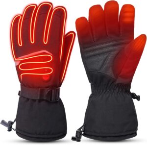 day wolf upgraded heated gloves for men women, waterproof and touch screen 7.4v 2200mah rechargeable electric gloves hand warmer for skiing, snowboarding, skating, camping hiking running