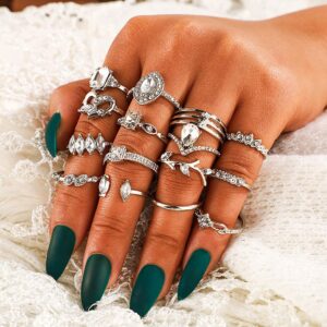 YOOESTORES82 Knuckle Rings Set for Women Vintage Stackable Rings Set Boho Joint Finger Rings Gold Silver Midi Rings Rhinestone Stacking Rings (40Pcs)