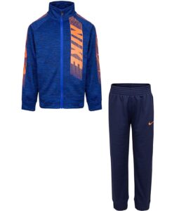 nike boy`s therma fleece dominate zip jacket and pants 2 piece set (midnight navy(66g746-u90)/orange, 12 months)