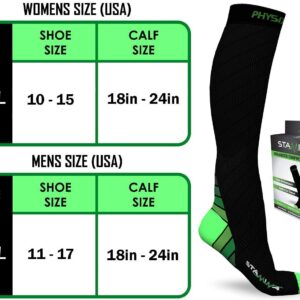 Physix Gear Sport 3 Pairs of Compression Socks for Men & Women in (Black/Green + Black/Orange + Black/Blue) XXL Size