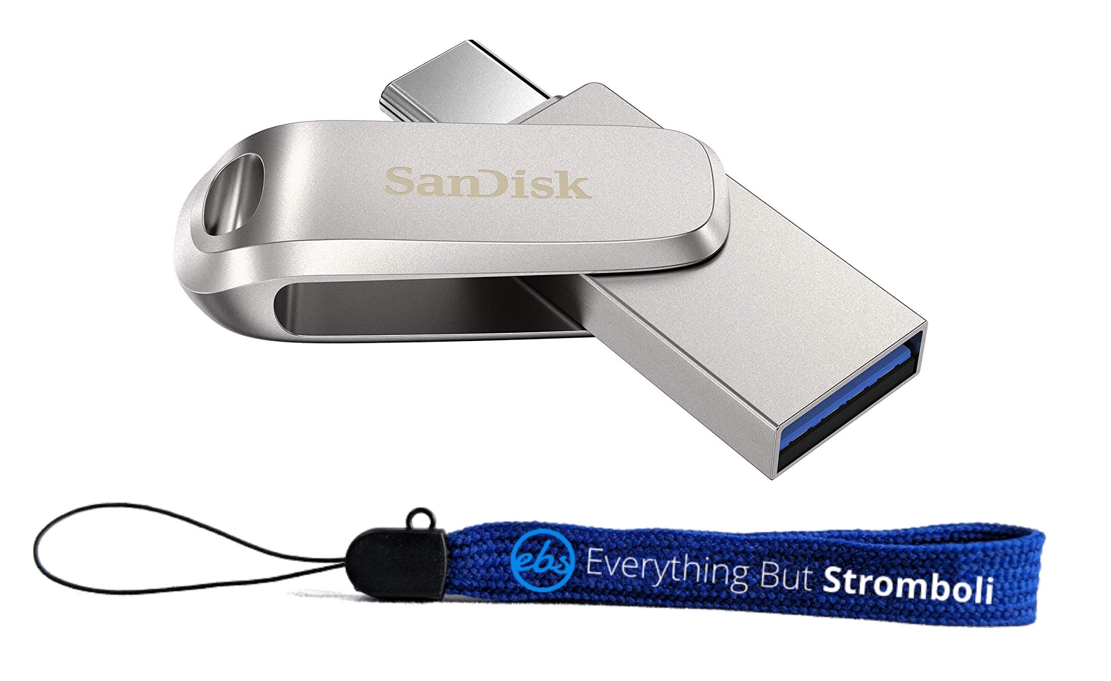 SanDisk Ultra Dual Drive Luxe USB Type-C 256GB Flash Drive for Smartphones, Tablets, and Computers - High Speed USB 3.1 Pen Drive (SDDDC4-256G-G46) Bundle with (1) Everything But Stromboli Lanyard