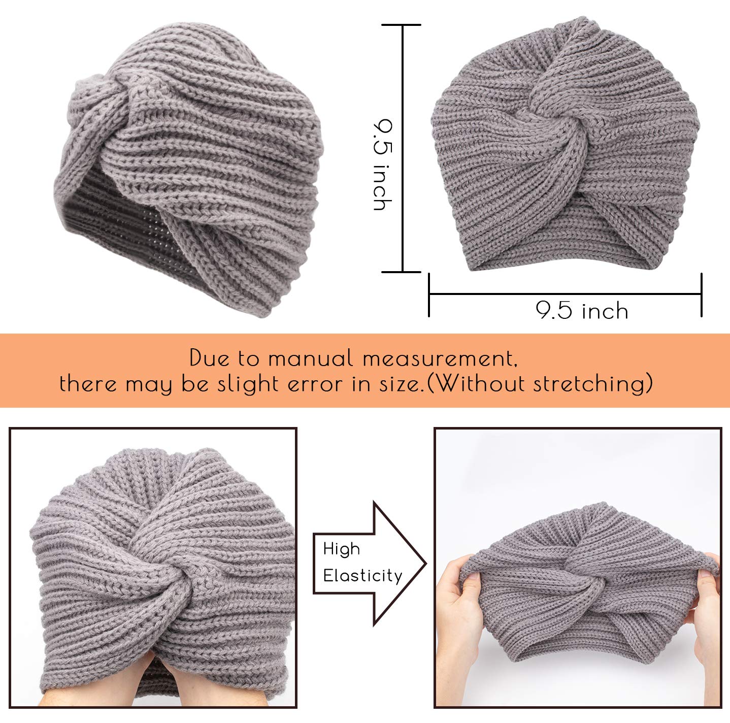 3pcs Womens Winter Hats, Beanie Hat for Women, Knit Hat Slouchy Beanies Wool Hat, Warm Turban Hat Thick Chemo Caps for Cancer Patient, White Gray Brown