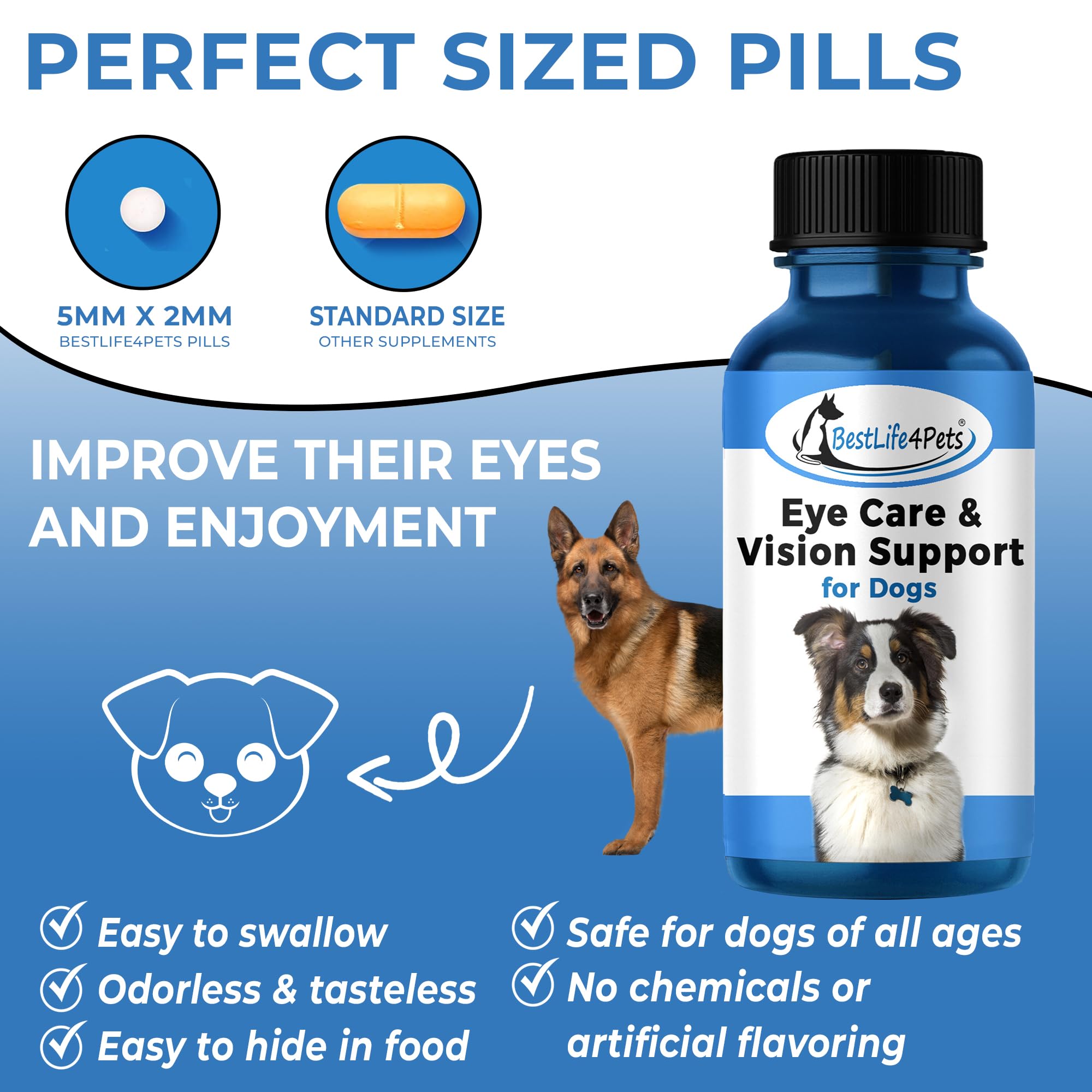 Eye Care and Vision Support Dog Supplement - Natural Eye Infection Treatment Relieves Conjunctivitis, Swelling, Discharge, and More - Stop The Dog Eye Drops Struggle with Easy to Use Pills