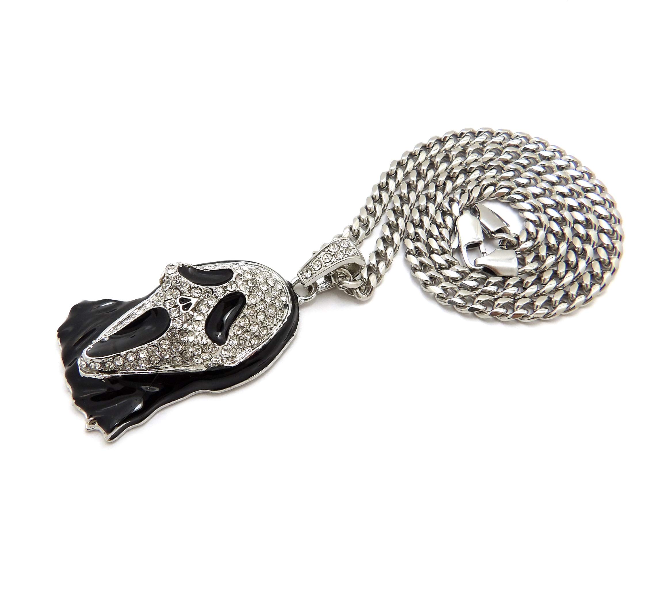 Iced Scream Face Pendant 5mm/18,20",24",30" Stainless Steel Cuban Chain Fashion Necklace SRC9 (20")