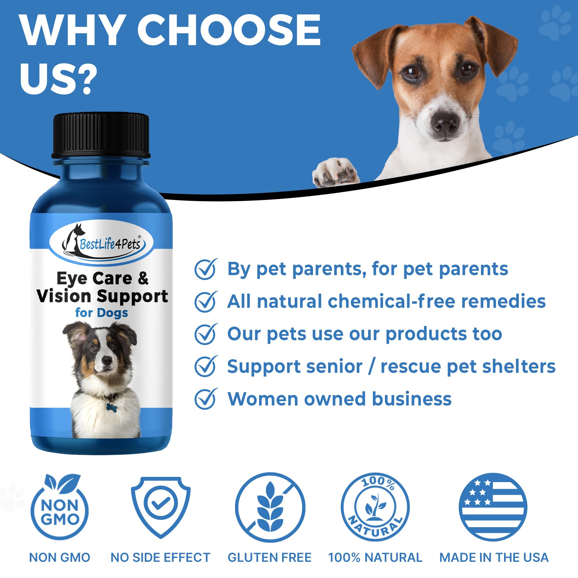 Eye Care and Vision Support Dog Supplement - Natural Eye Infection Treatment Relieves Conjunctivitis, Swelling, Discharge, and More - Stop The Dog Eye Drops Struggle with Easy to Use Pills