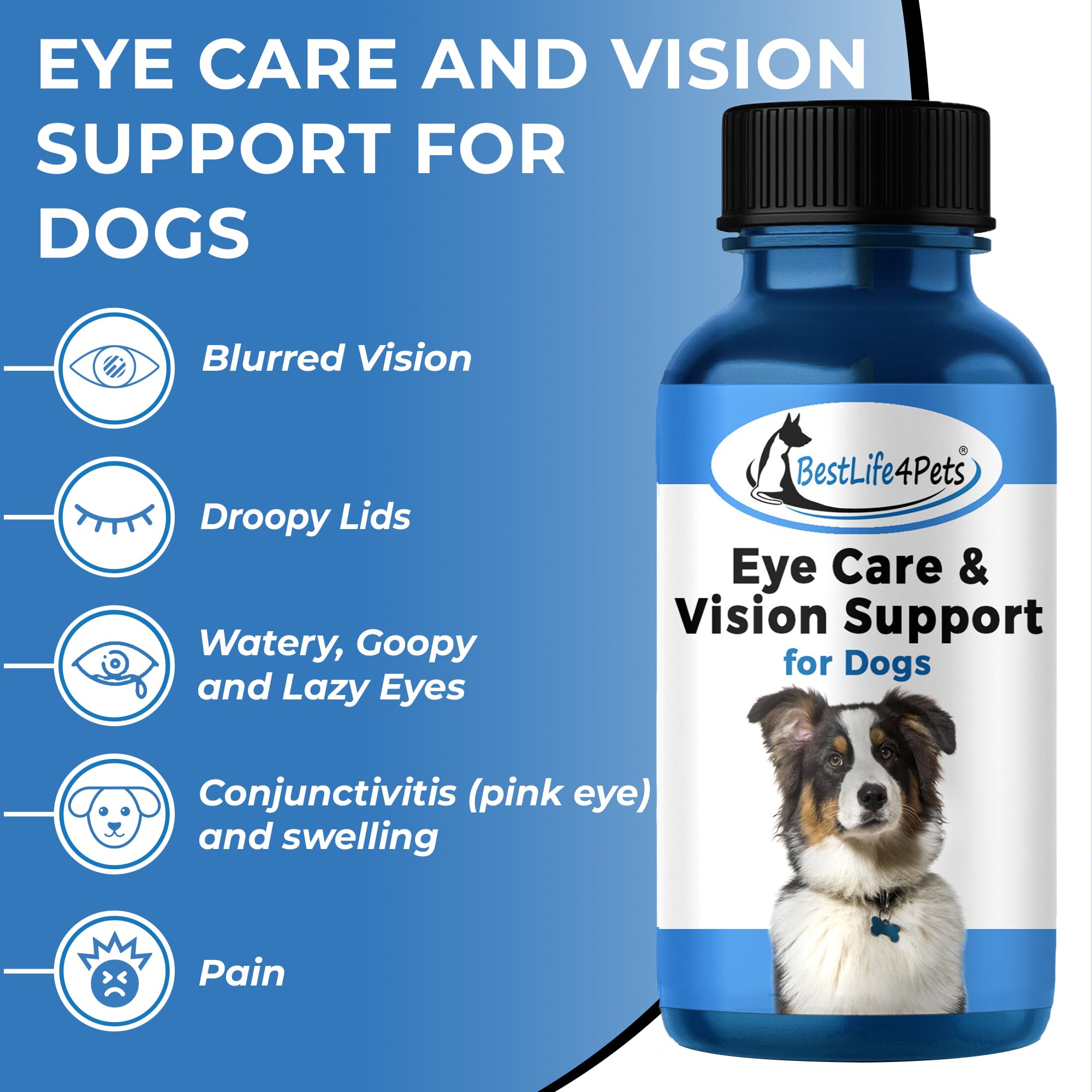 Eye Care and Vision Support Dog Supplement - Natural Eye Infection Treatment Relieves Conjunctivitis, Swelling, Discharge, and More - Stop The Dog Eye Drops Struggle with Easy to Use Pills