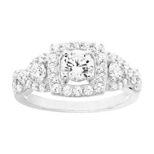 .925 Sterling Silver Round Brilliant Cut Cubic Zirconia Cushion Halo Three Stone Infinity Twist Engagement Ring - Size 7