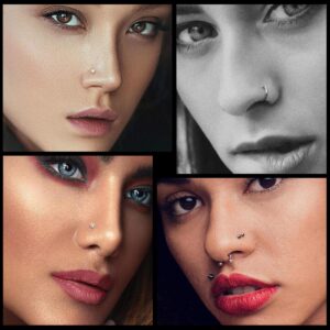 Sunligoo Nose Rings 20G 38Pcs Stainless Steel Nose Studs CZ L Bone Screw Shaped Silver Hoop Nose Ring Labret Nose Piercing Jewelry for Women Men