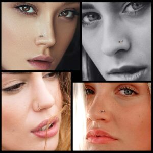 Sunligoo Nose Rings 20G 38Pcs Stainless Steel Nose Studs CZ L Bone Screw Shaped Silver Hoop Nose Ring Labret Nose Piercing Jewelry for Women Men