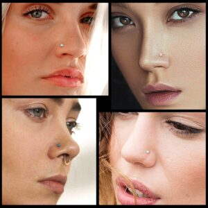 Sunligoo Nose Rings 20G 38Pcs Stainless Steel Nose Studs CZ L Bone Screw Shaped Silver Hoop Nose Ring Labret Nose Piercing Jewelry for Women Men