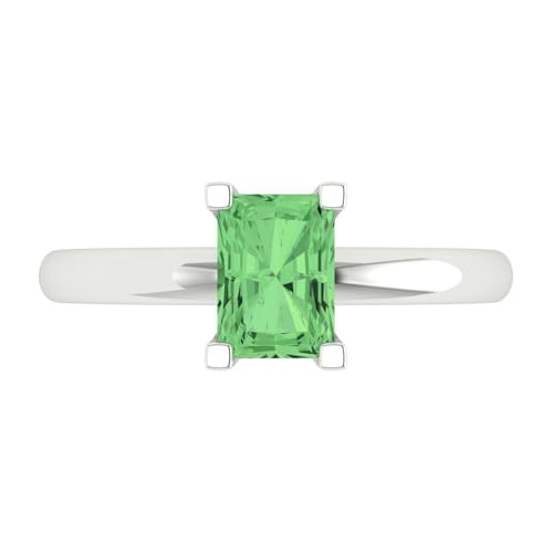 Clara Pucci 1.0 ct Emerald Cut Solitaire Green Simulated Diamond Engagement Bridal Promise Anniversary Ring 18K White Gold Size 4.5