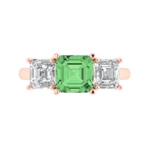 3.25 ct Sq Emerald cut 3 stone Solitaire Green Simulated Diamond Engagement Promise Anniversary Bridal Ring 18K Rose Gold 3.5