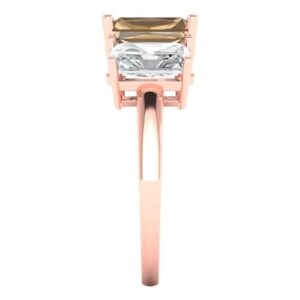 Clara Pucci 4.0ct Emerald Cut 3 Stone Solitaire Champagne Simulated Diamond Engagement Promise Anniversary Bridal Ring 18K Rose Gold 9.75