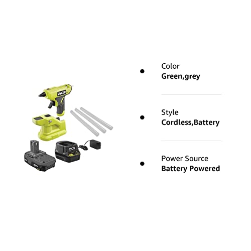 Techtronics Ryobi ONE+ 18V Cordless Compact Glue Gun Kit with 1.5 Ah Compact Lithium-Ion Battery and 18V Charger