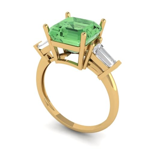 Clara Pucci 3.50ct Asscher cut 3 stone Solitaire Green Simulated Diamond Engagement Promise Anniversary Bridal Ring 18K Yellow Gold 10.5